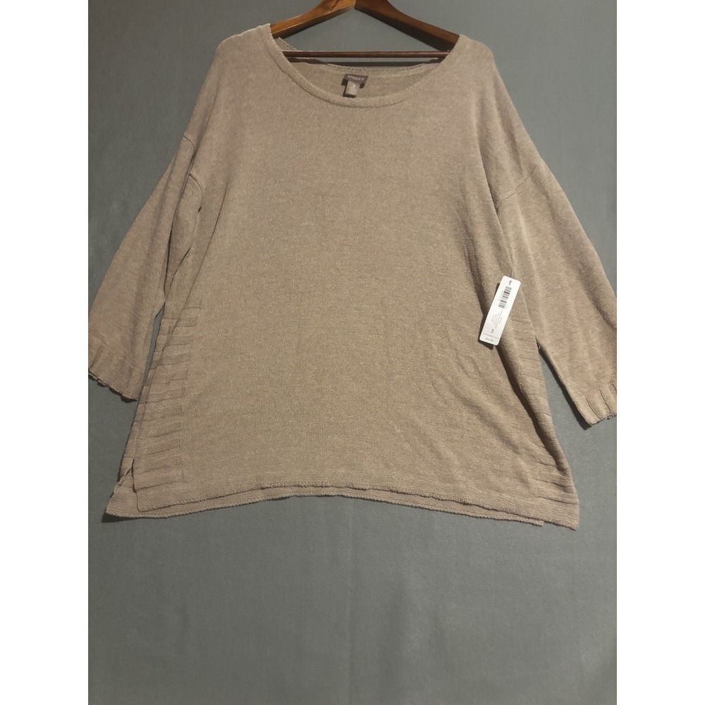 NEW Chicos Taupe Scoop neck Drop Shoulder 3/4 Sleeve Sweater Taupe Sz 3 Pullover